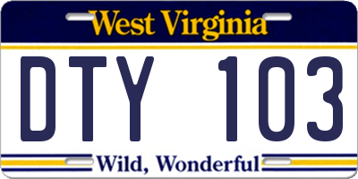 WV license plate DTY103