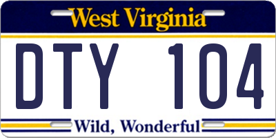 WV license plate DTY104