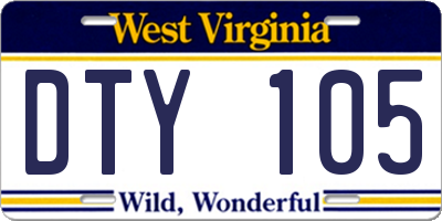 WV license plate DTY105