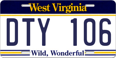 WV license plate DTY106