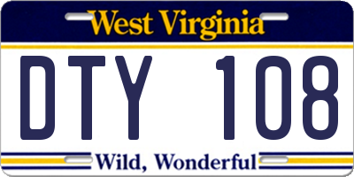 WV license plate DTY108
