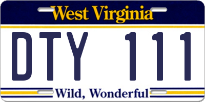WV license plate DTY111