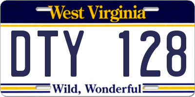 WV license plate DTY128