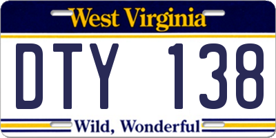 WV license plate DTY138