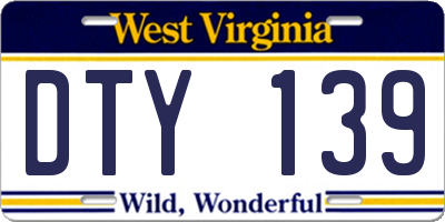 WV license plate DTY139