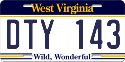 WV license plate DTY143