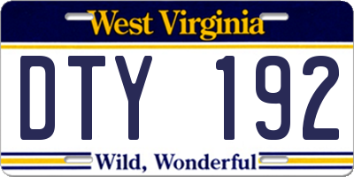 WV license plate DTY192