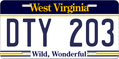 WV license plate DTY203