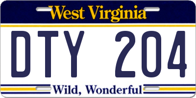 WV license plate DTY204
