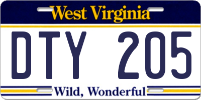 WV license plate DTY205