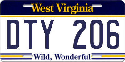 WV license plate DTY206