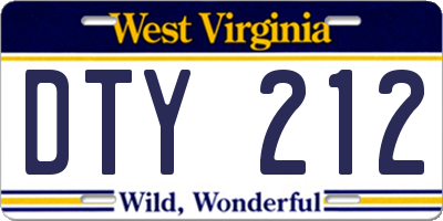 WV license plate DTY212