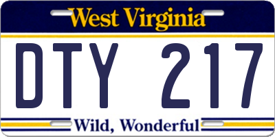 WV license plate DTY217