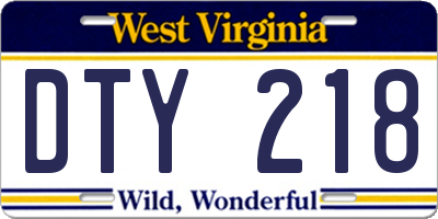 WV license plate DTY218