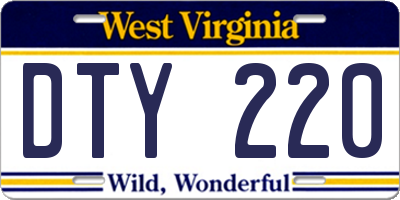 WV license plate DTY220