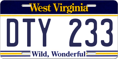 WV license plate DTY233