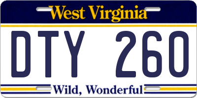 WV license plate DTY260