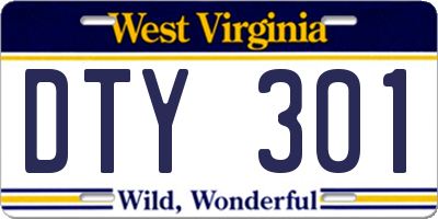 WV license plate DTY301