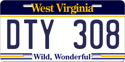 WV license plate DTY308
