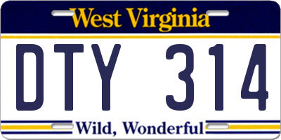 WV license plate DTY314