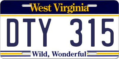WV license plate DTY315