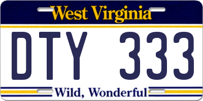 WV license plate DTY333