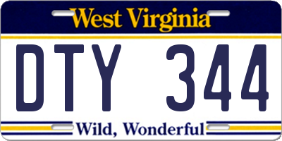 WV license plate DTY344