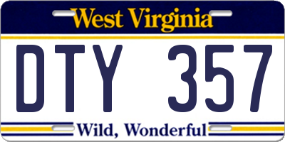 WV license plate DTY357