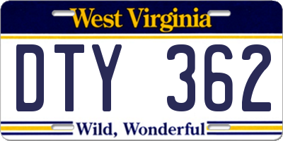 WV license plate DTY362
