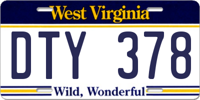WV license plate DTY378
