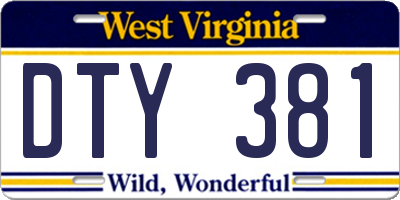 WV license plate DTY381