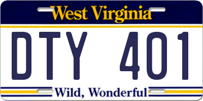 WV license plate DTY401