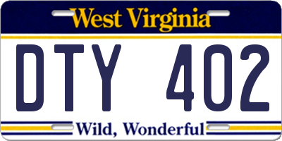 WV license plate DTY402