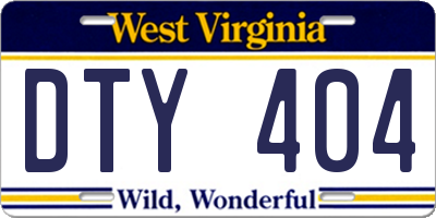 WV license plate DTY404