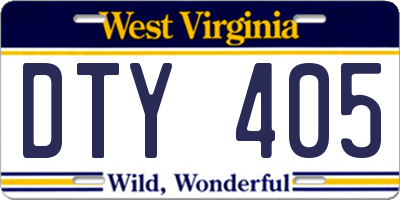 WV license plate DTY405