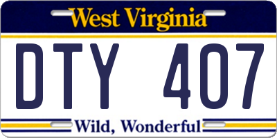 WV license plate DTY407
