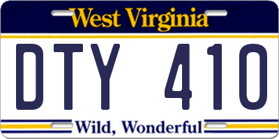 WV license plate DTY410