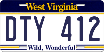 WV license plate DTY412