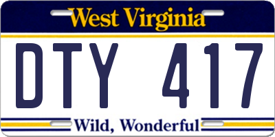 WV license plate DTY417