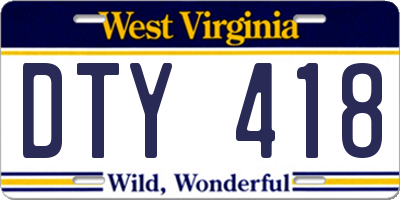 WV license plate DTY418