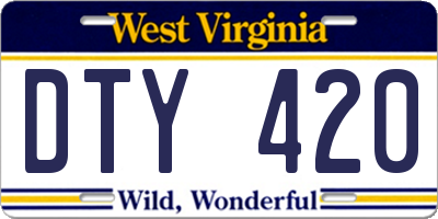 WV license plate DTY420