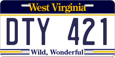 WV license plate DTY421