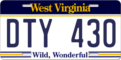 WV license plate DTY430