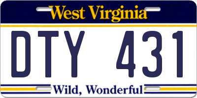 WV license plate DTY431