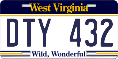 WV license plate DTY432