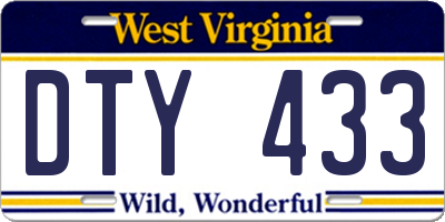 WV license plate DTY433
