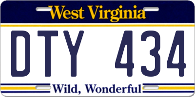 WV license plate DTY434