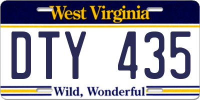 WV license plate DTY435