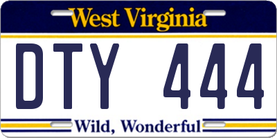 WV license plate DTY444