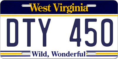 WV license plate DTY450
